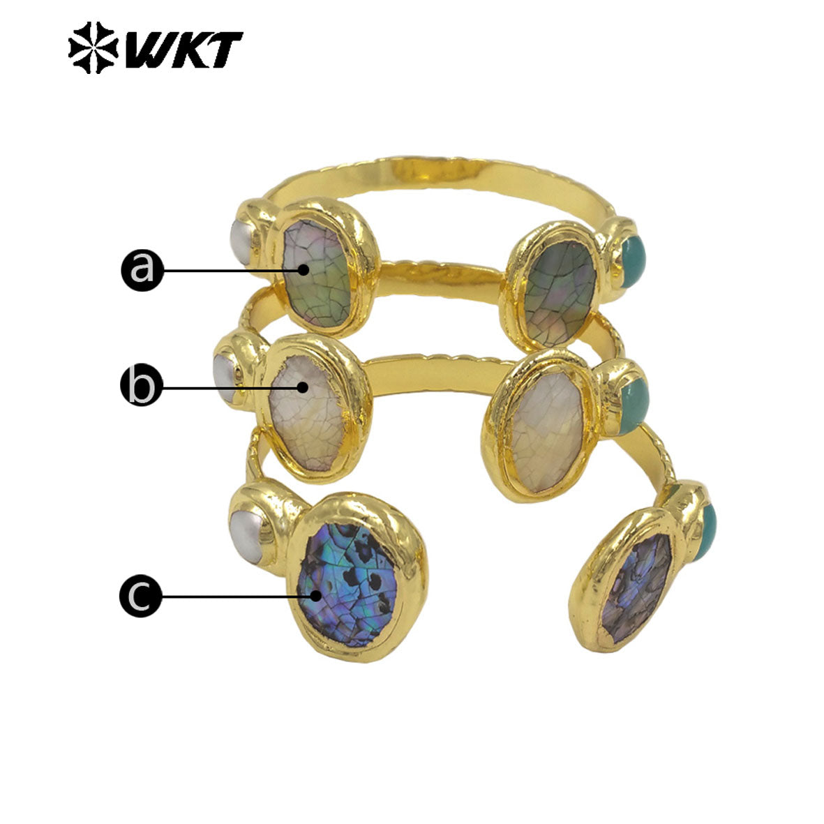 MPB138 Fashion Luxury 18K Gold Plated Natural Shell With Stone And Pearl Cuff Bangles As Women Boho Style Jewelry Gifts