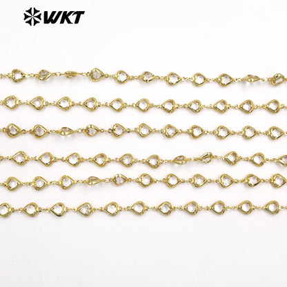 WT-BC278 Romantic Design Gold Plated Yellow Brass And Crystal Heart Shape Metal Chain As Women Necklace DIY Accessories