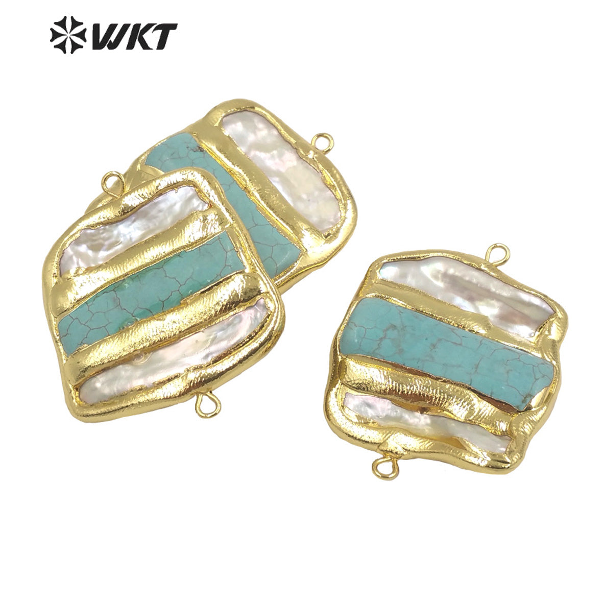 WT-JP286 WKT Noble While Pearl and GreenTurquoise Fashion Connector Double Hook Fine Pendants for Necklace Making