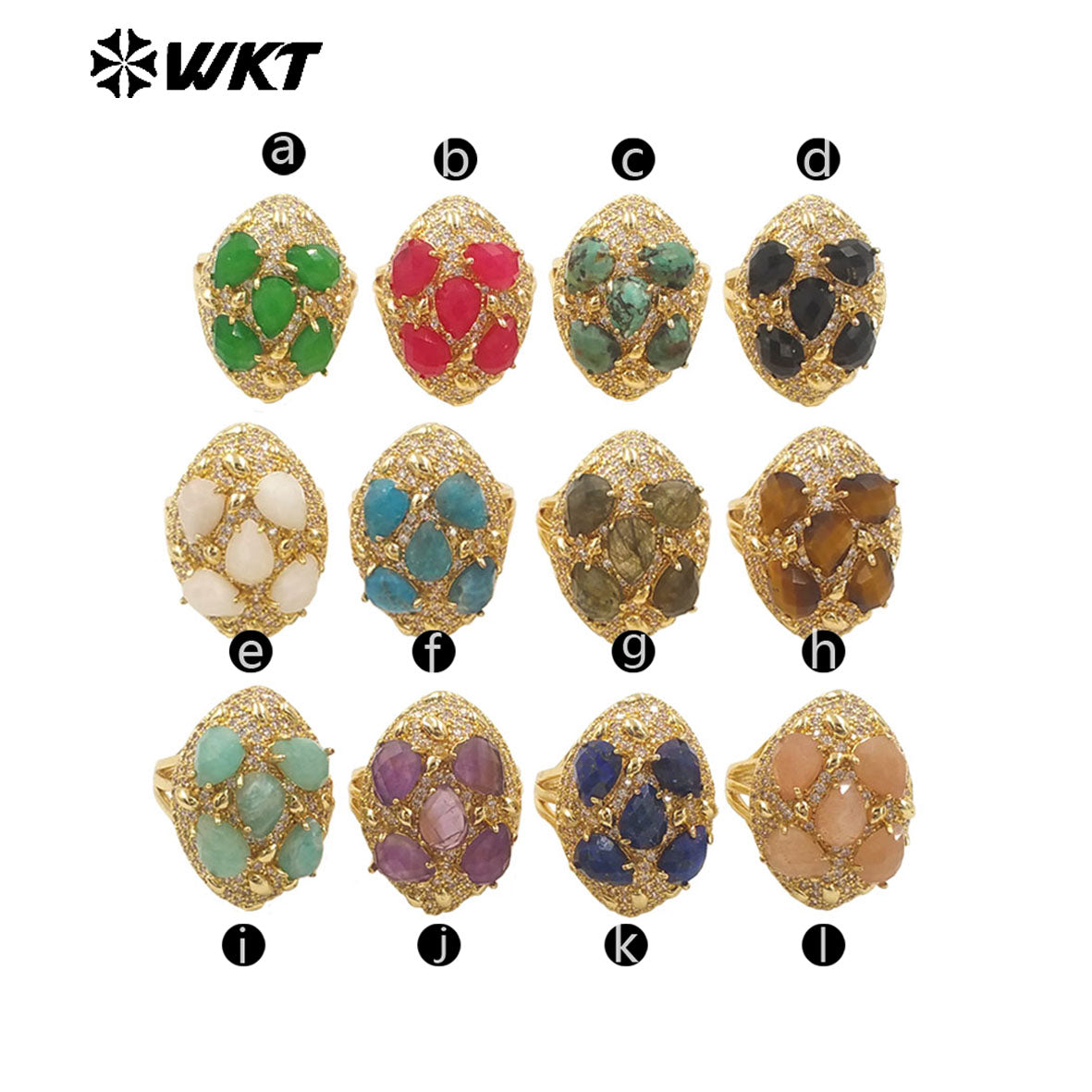 WT-R543 Wholesale Fashion Gold Plated Micropave Zircon Setting With Natural Faceted Gemstone Birthday Stone Ring for Women