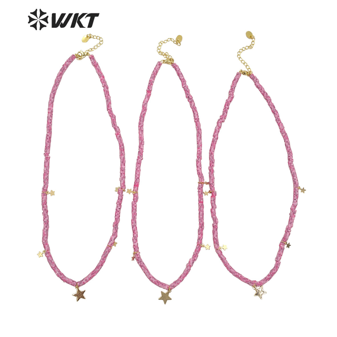 WT-JN197 Wholesale 4mm Resin Magic Color Tiny Star Charm Necklace Elegant pink Simple Necklace for Women Jewelry Chain Necklace