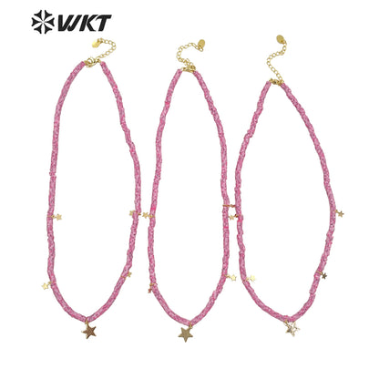 WT-JN197 Wholesale 4mm Resin Magic Color Tiny Star Charm Necklace Elegant pink Simple Necklace for Women Jewelry Chain Necklace