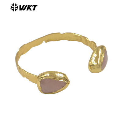 WT-B713 Fashion Popular Design 18K Gold Electroplated Natural Gemstones Heart Shape Bangles For Women Sweet Style Jewelry
