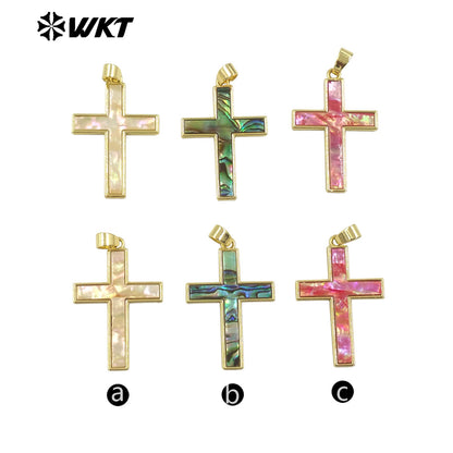 WT-JP378 Wholesale Newest Religious Christian Fashion Gold Natural Shell Cross Pendants for Unisex Jewelry Design