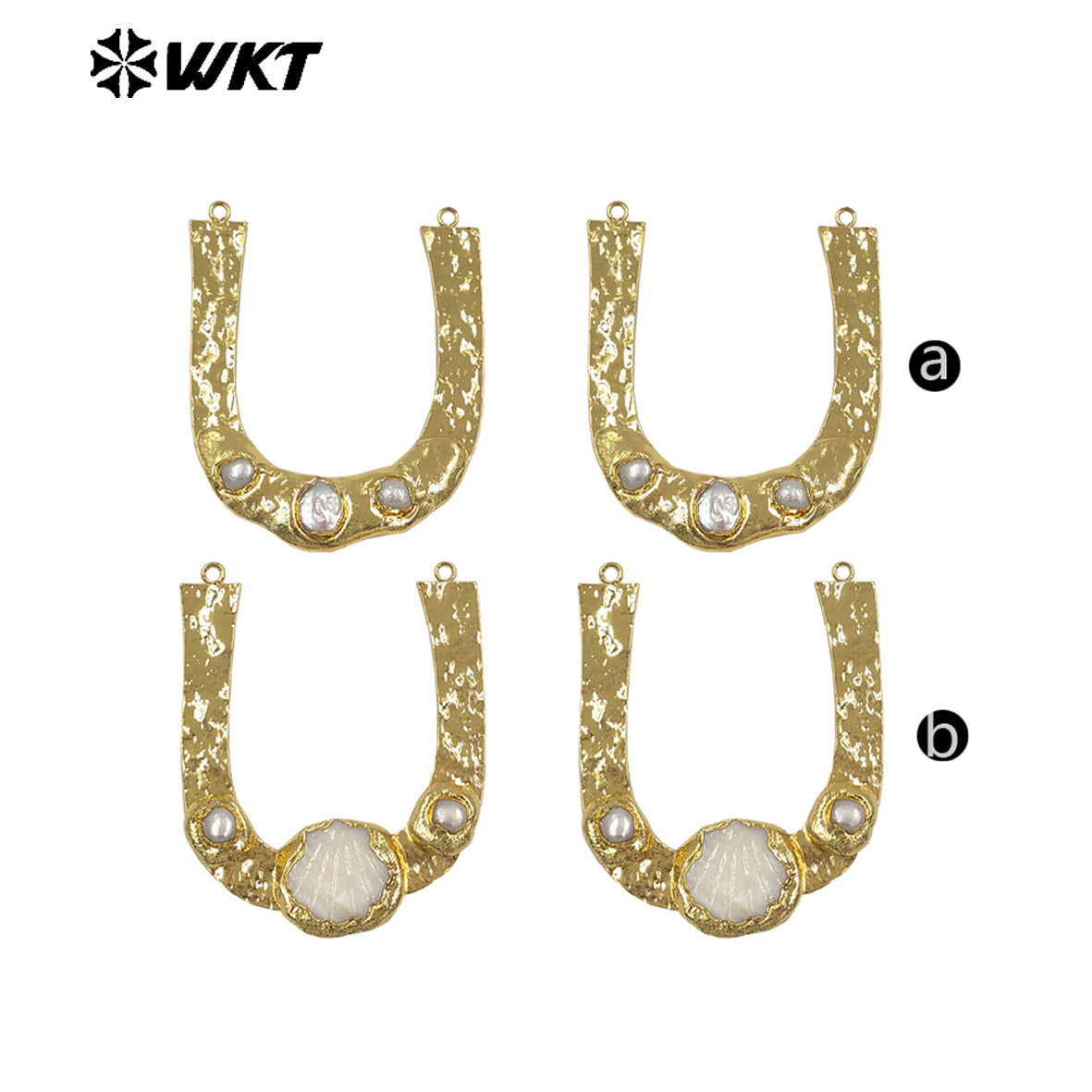 WT-PC014 High Quality 18K Gold Plated Double Loops Natural Freshwater Pearl And Shell Design Connector For Handmade Necklace