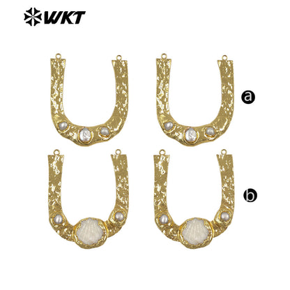WT-PC014 High Quality 18K Gold Plated Double Loops Natural Freshwater Pearl And Shell Design Connector For Handmade Necklace