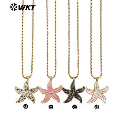 WT-JFN67 Sunmmer Trendy Gold Chain With Drop Oil Starfish Shape Pendant Necklaces For Women Seaside Vacation Wearing Jewelry