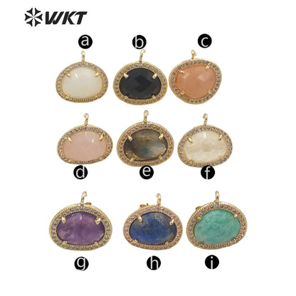 JFE80 Wholesale Fashion Gold Bezel 18k Electroplated Natural Stone Earring Studs Women Beautiful Precious Stone Earring Findings