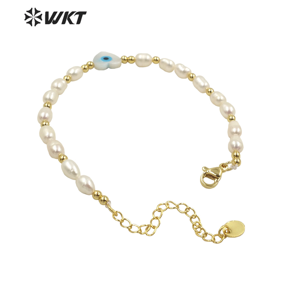 WT-MPB060 Wholesale Fashion White Freshwater Pearl Bracelet with Lobster Close Charming Shell Eye Beads Bracelet