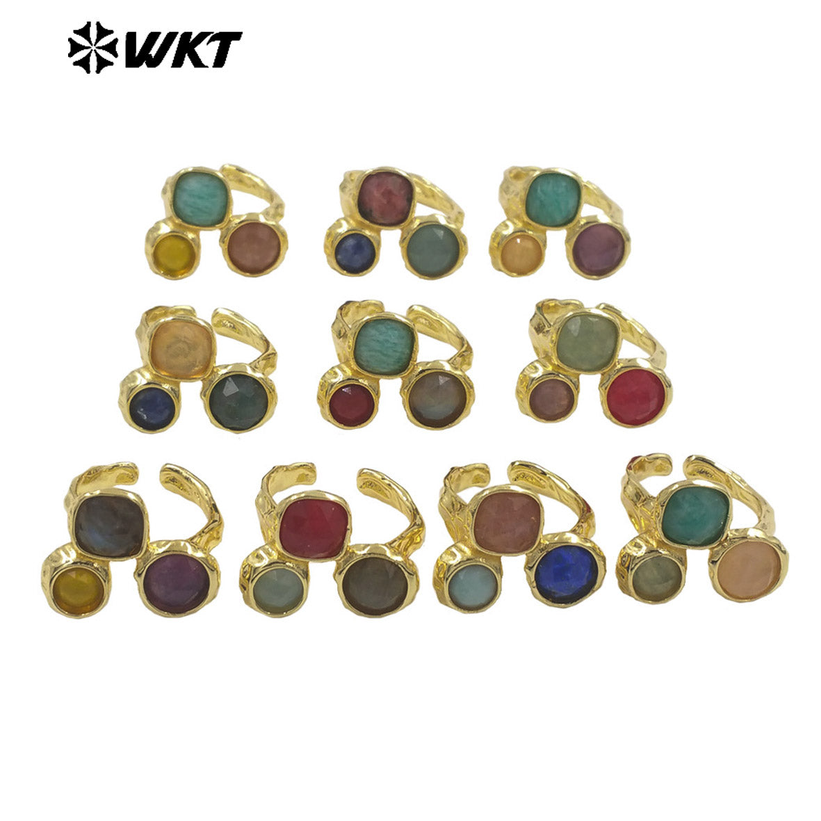 WT-R590 Boutique Fashion Gold Plated Three Natural Gemstones Triangle Adjustable Rings For Female Birthday Gift Accessories