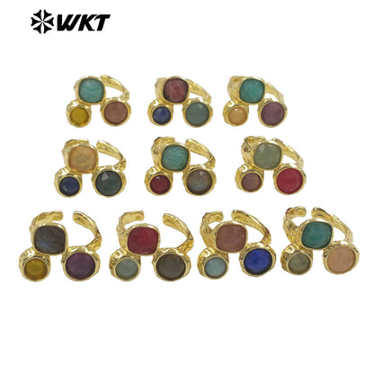 WT-R590 Boutique Fashion Gold Plated Three Natural Gemstones Triangle Adjustable Rings For Female Birthday Gift Accessories