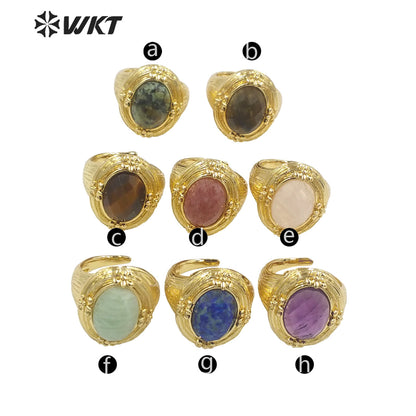 WT-R486 WKT Fashion Design Trendy Gift for Women Round Shaped Colorful High Quality Gorgeous Natural Gemstone Ring
