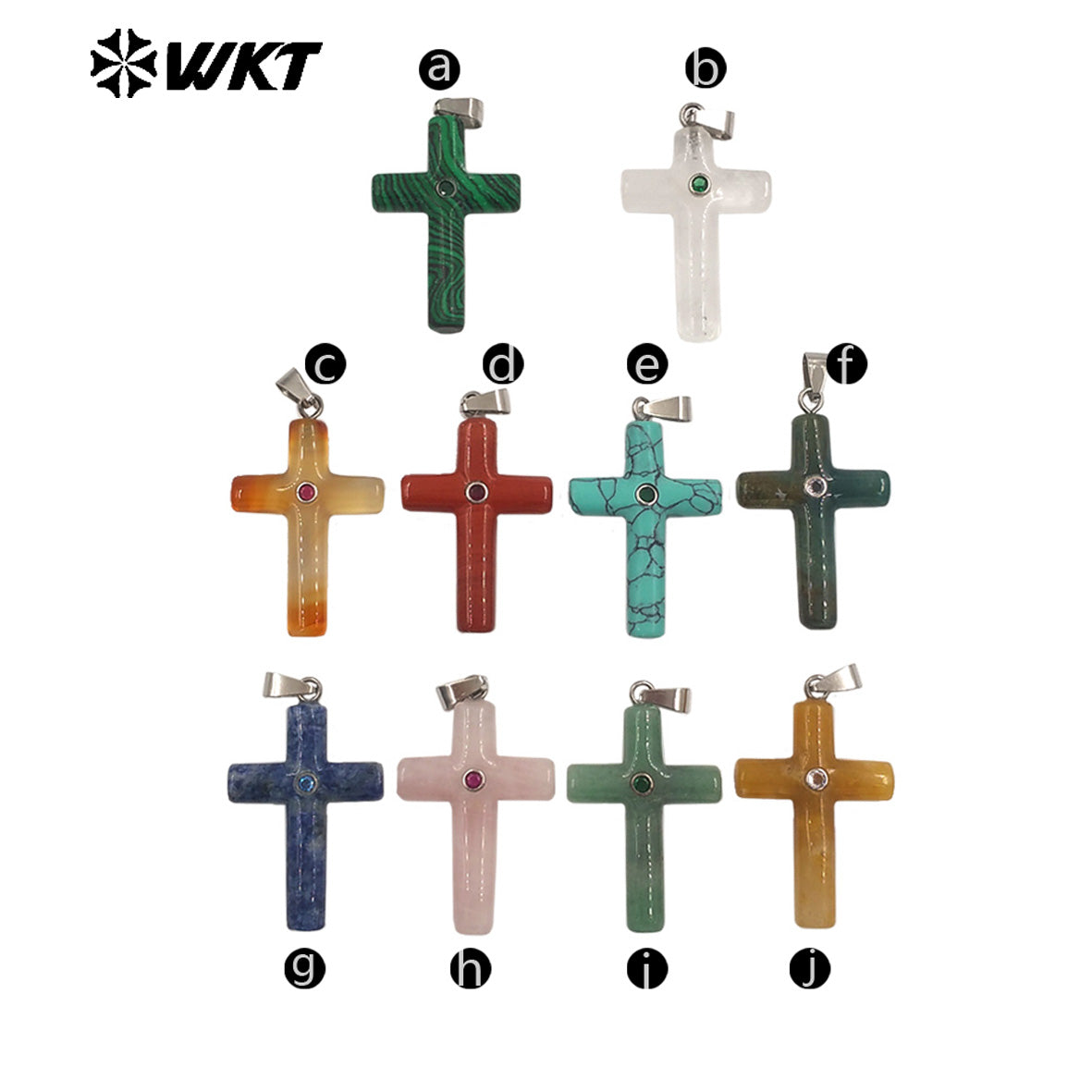 WT-P2070 Religious Style Silver Plated Zircon And Multi Natural Gemstones Cross Pendants As Boy Girl Handmade Jewelry Making