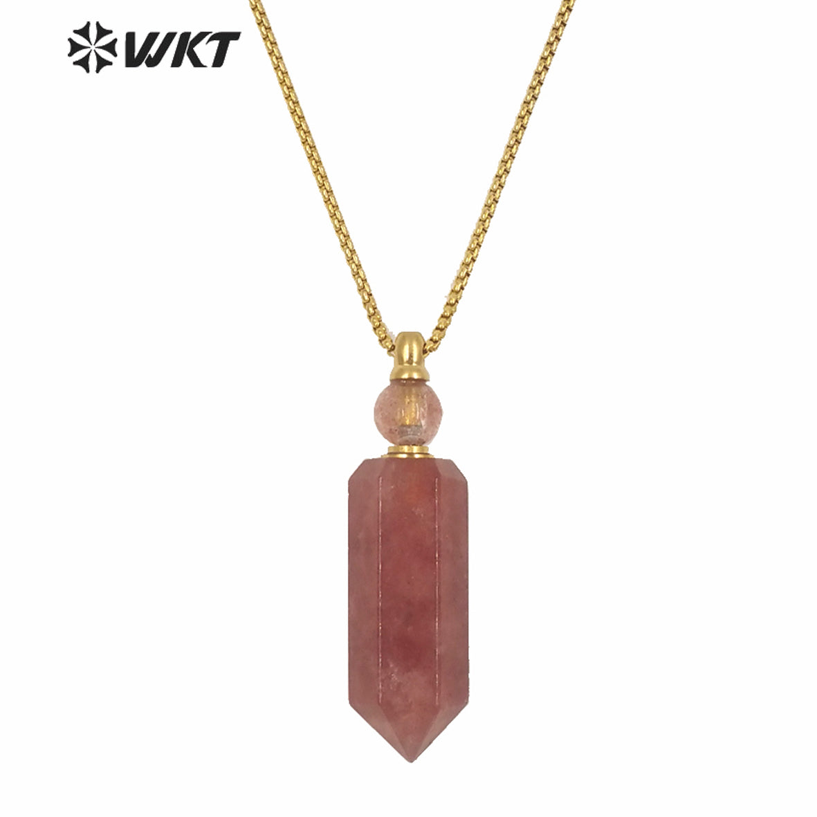 WT-N1232 New Color Women Hot Sales Gold Natural Strawberry Quartz Necklace Fashion Perfume Bottle Spirit Quartz Point Necklace