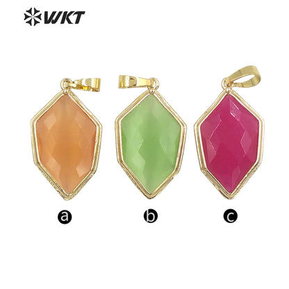 WT-P1937 Wholesale Colorful Cat Eye Stone Natural Hexagon Shaped High Quality for Necklace Round Shaped Pendant