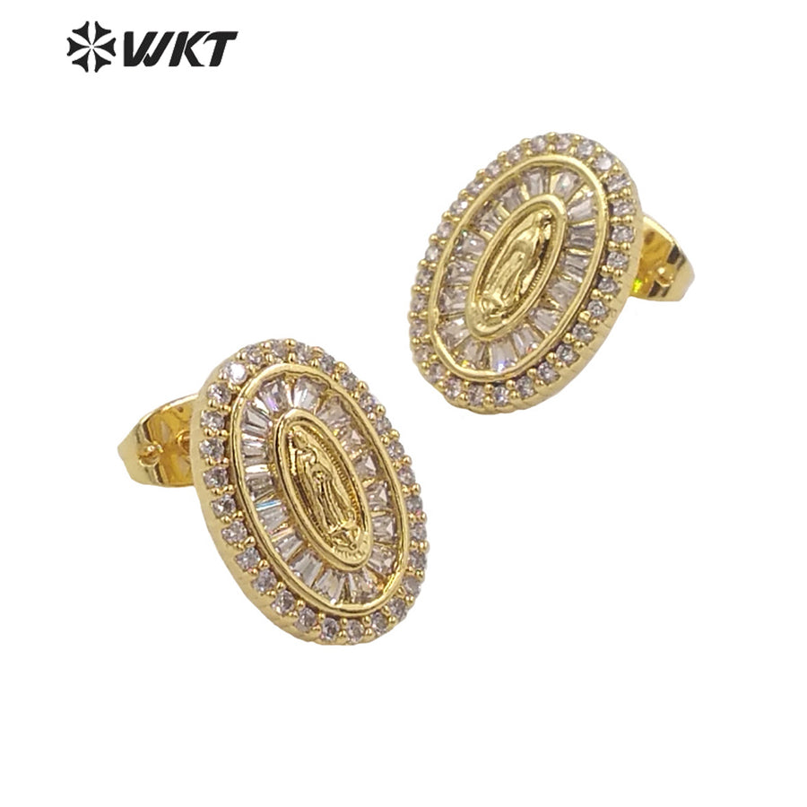 WT-ME098 Wholesale Newest Romantic Fashion Light Luxury Natural Cubic Zircon Round Shaped Micro Paved Earrings Studs