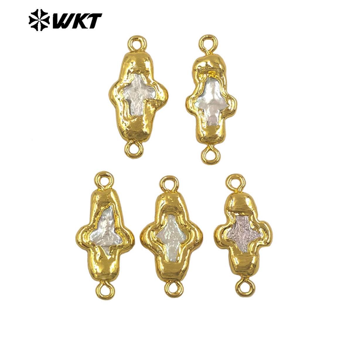 WT-PC018 Newest Exquisite Gold Electroplated Natural Freshwater Pearl Cross Little Connector As Friends DIY Gift Findings