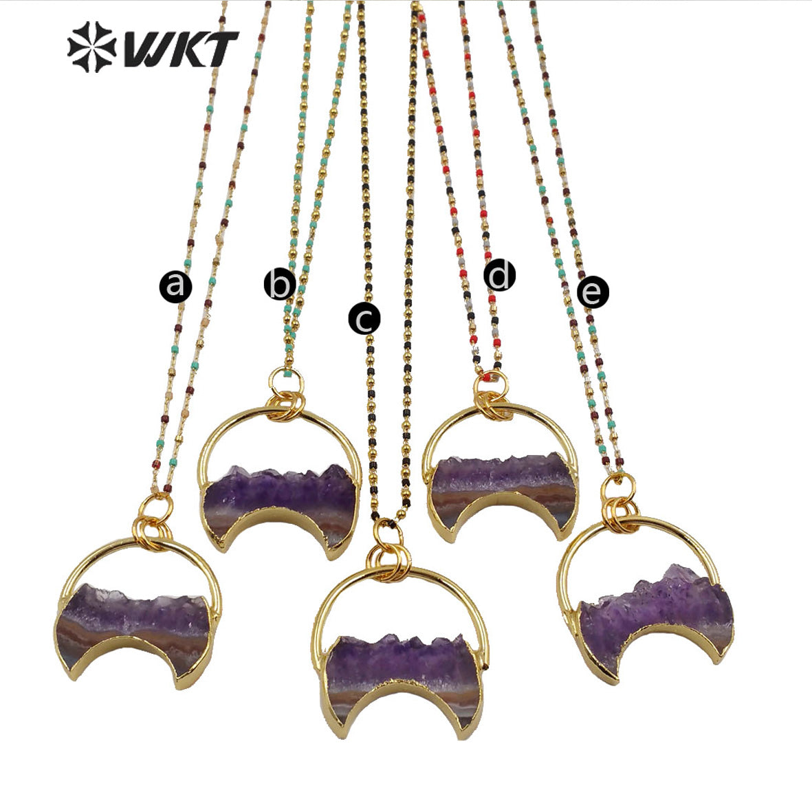 WT-N1219 New Popular Crescent Amethyst Necklace Multicolor Beads Necklace Stylish Natural Amethyst Necklace