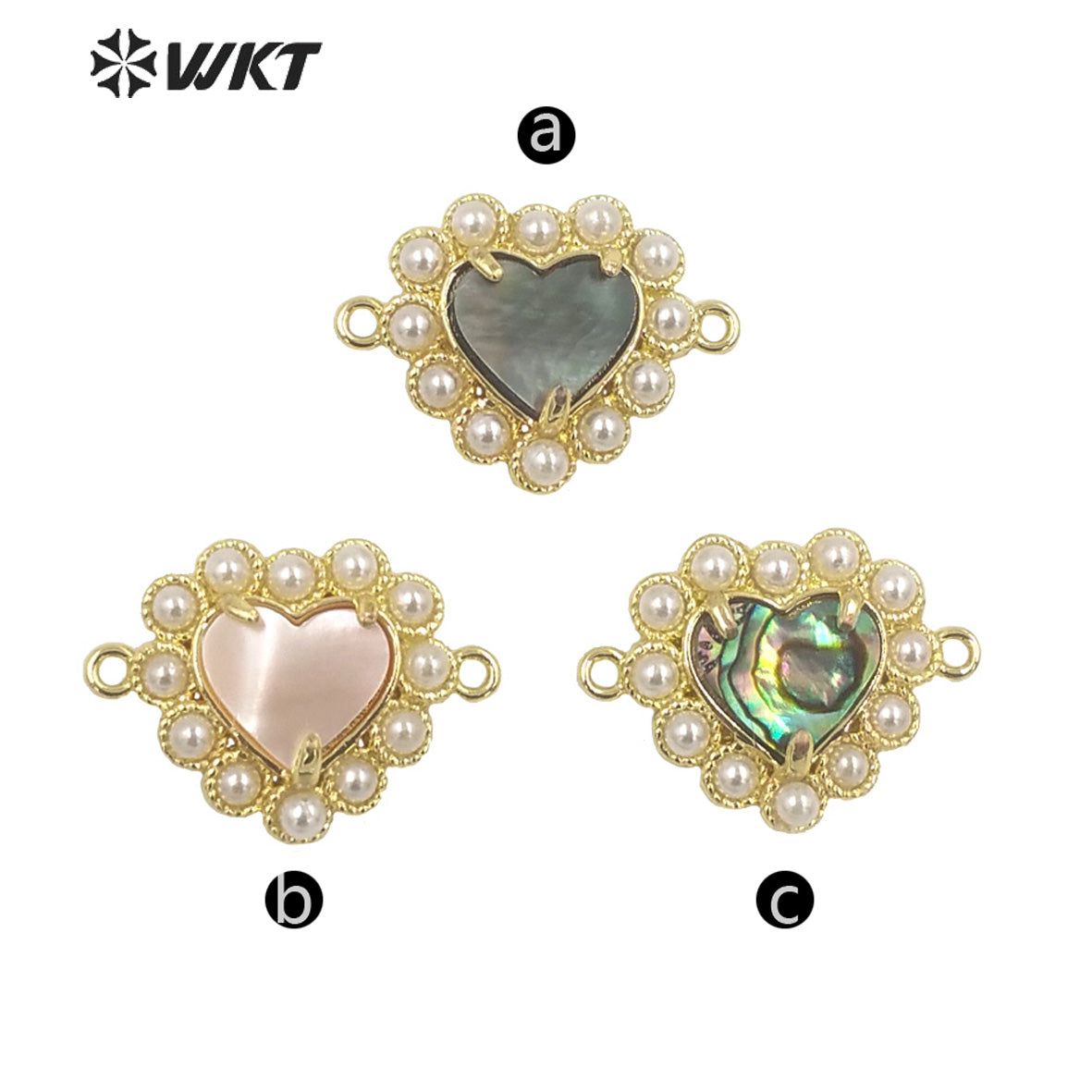 WT-PC007 Charming Lovely Claw Setting Natural Shell Made Heart Jewelry Making Connectors for Women