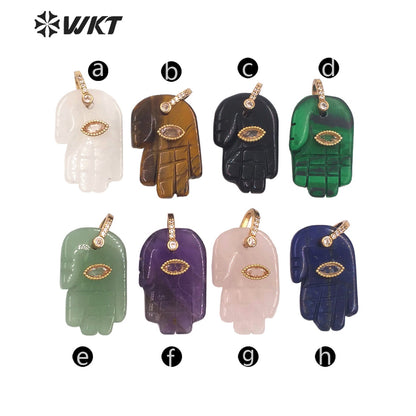 WT-P2040 New Fashion Cute Natural Stone And Zircon Hand Shape Little Pendants As Lady Earrings DIY Jewelry Accessories