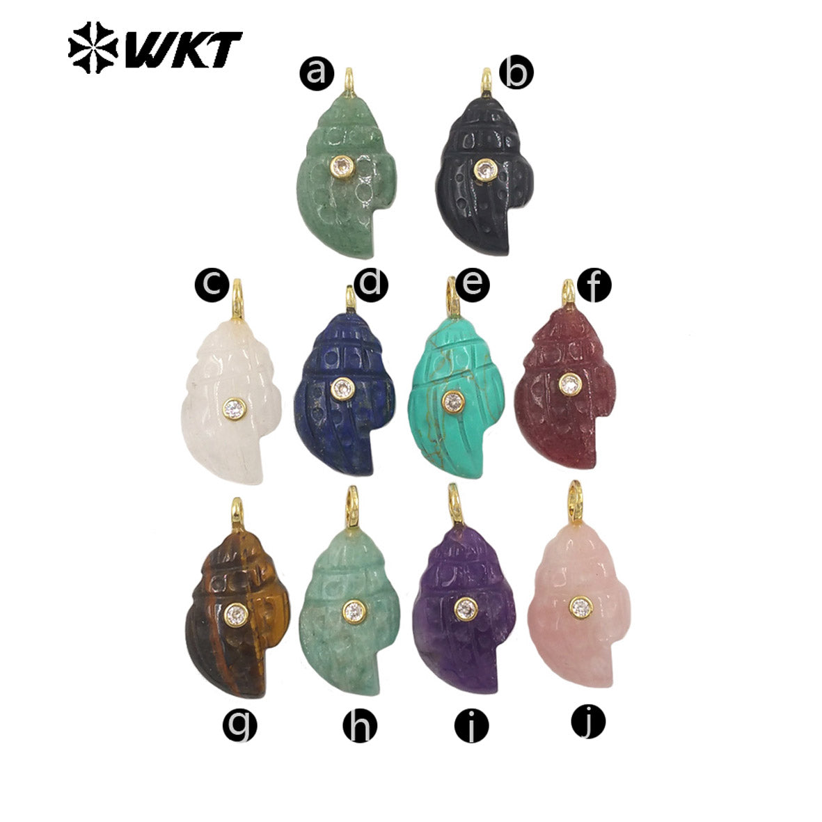 WT-P2122 Popular Lovely Style Natural Gemstones And Zircon Conch Shape Pendants For Handmade Earrings DIY Accessories