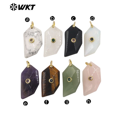 WT-P2145 Factory Wholesale Natural Gemstones Setting In Zircon Geometric Shape Gold Pendants For Women Earrings Handmade