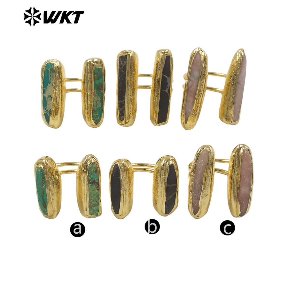 WT-R610 Popular Sale 18K Gold Plated Double Natural Gemstones Rings Adjustable Size As Female Fashion Daily Matching Jewelry