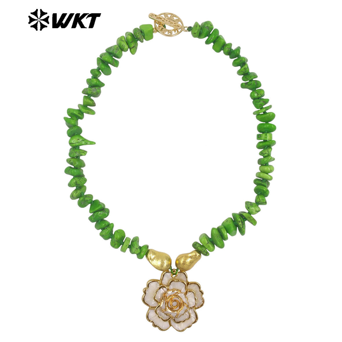 WT-JN360 1PC Exquisite Natural Crushed Stone With Gold Plated Shell Flower Shape Pendant Necklace For Lady Wedding Present