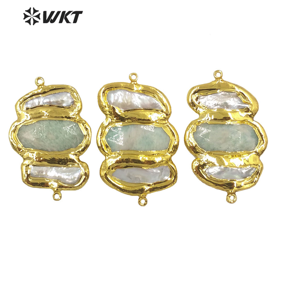 WT-JP248 Wholesale Triple Stone Mix Pearl Design Fashion Women Double Loops Gold Electroplated Stone Connectors for Necklace