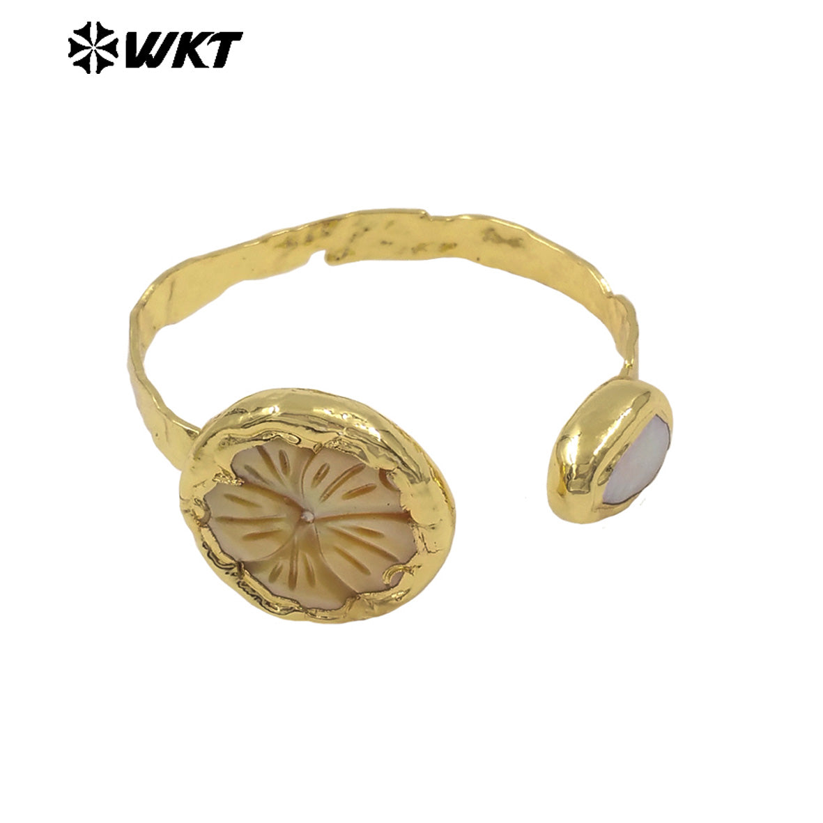 MPB140 Amazing 18K Gold Electroplated Natural Pearl And Shell Carved Flower Shape Cuff Bangles For Women Fashion Jewelry