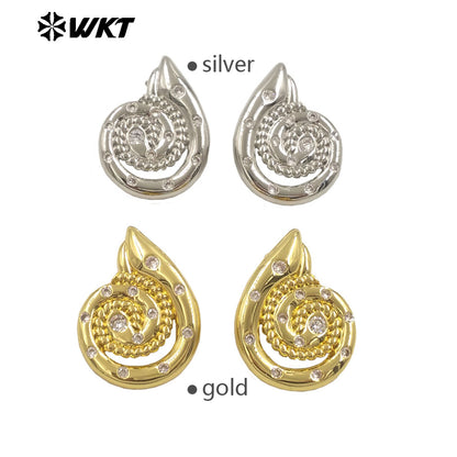 WT-ME113 Wholesale Hot Sale Unique Fashion 18K Gold Plated Zircon Earrings Bright Eye Fashion Pieces Brass Daily Accessories