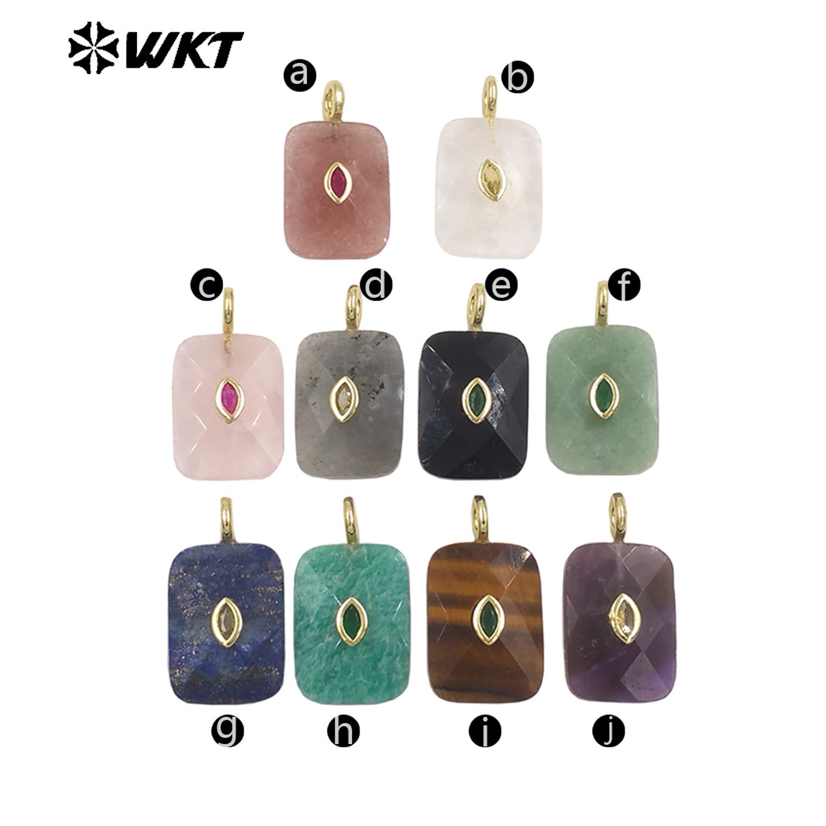 WT-P2139 Factory Wholesale Eye Shape Zircon And Natural Gemstones Square Faceted Pendants As Simple Style Jewelry Findings