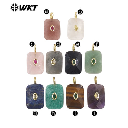 WT-P2139 Factory Wholesale Eye Shape Zircon And Natural Gemstones Square Faceted Pendants As Simple Style Jewelry Findings