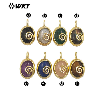 WT-P1992 Newest Design Small Oval Rotation Metal With Natural Gemstone Charms for Jewelry Match