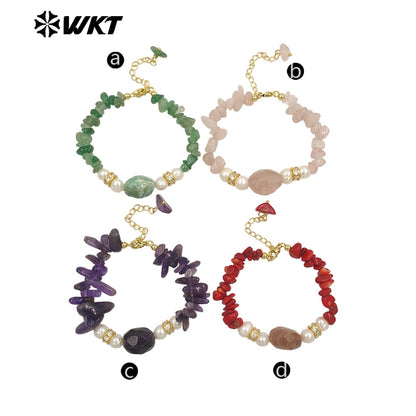 WT-B696 WKT New Arrival Worker Handmade by Natural Nugest Beads Stone Bracelet With Extend Chain Charms Lady Bracelet