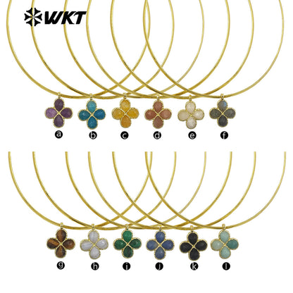 WT-N1527 Exquisite Lovely Gold Plated Vicious Natural Gemstones Little Flower Shape Necklace Choker For Lady Party Wearing