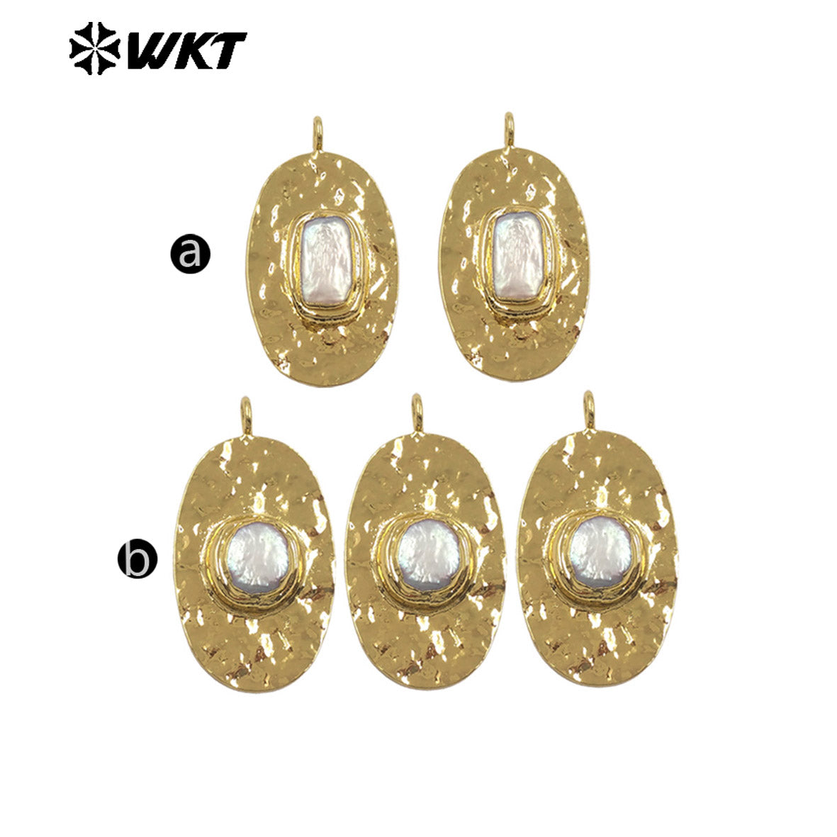 WT-JP496 Good Quality Gold Electroplated Rectangle Round Natural Freshwater Pearl Pendants For Handmade Necklace Design