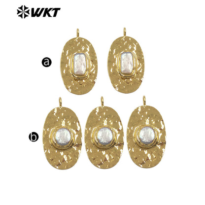 WT-JP496 Good Quality Gold Electroplated Rectangle Round Natural Freshwater Pearl Pendants For Handmade Necklace Design
