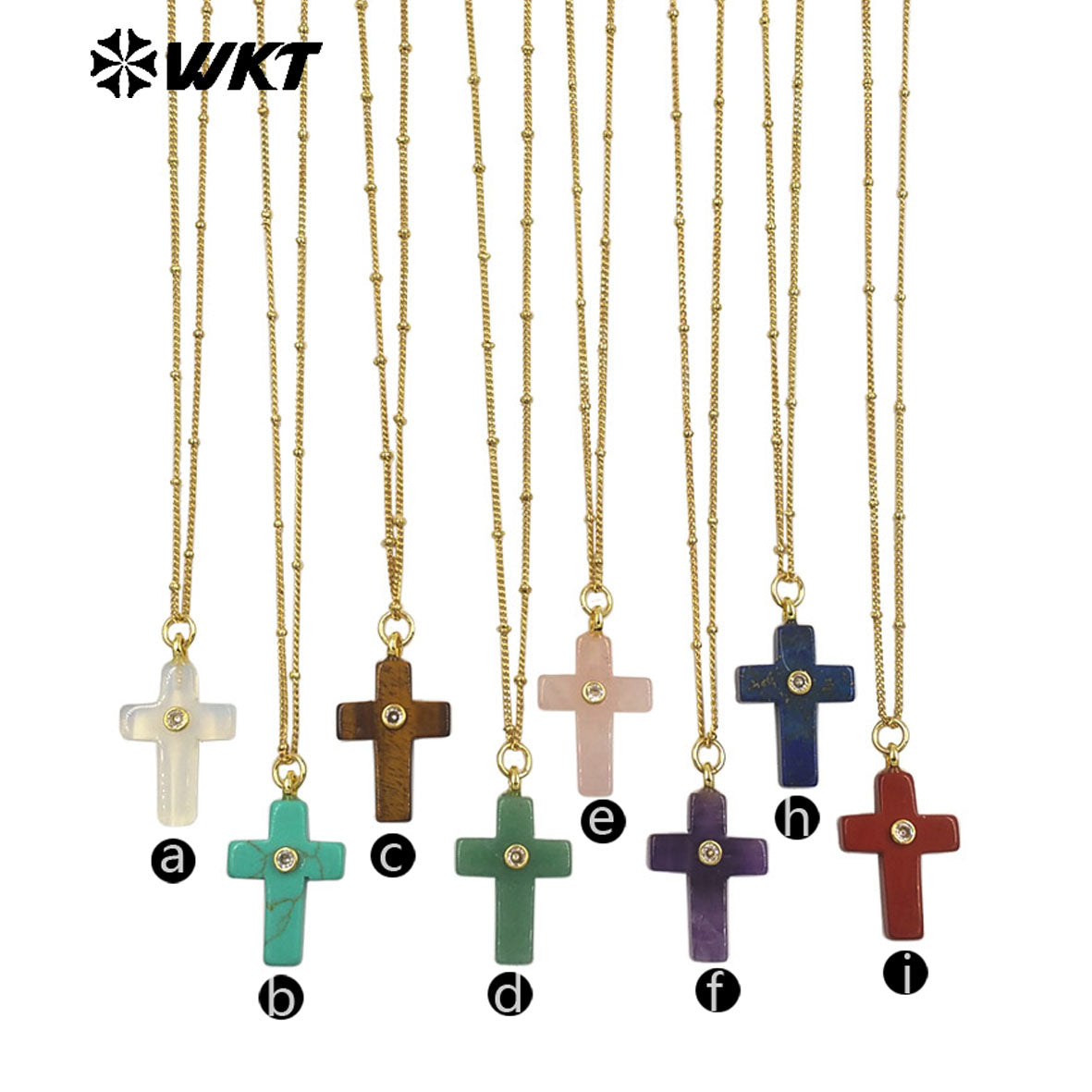 WT-N1533 Popular Sale Gold Chain With Colorful Natural Gemstones Cross Shape Charms Necklaces As Women Daily Wearing Jewelry