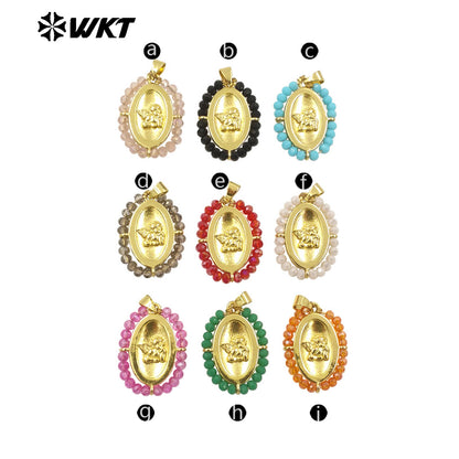 WT-MN994 2024 New Popular Gold Plated With Handmade Crystal Wire Wrapped Beads Around Angel Medal Christian Jewelry Necklace