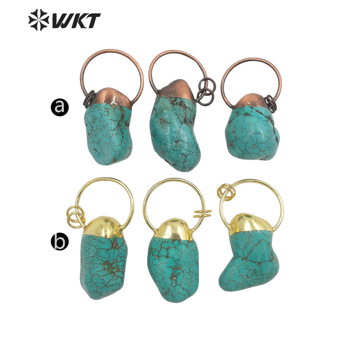WT-P1895 WKT New Chunky Natural Turquoise Pendant Gold Plated Big Hoop Bohemian Vintage Stone Pendant for Necklace