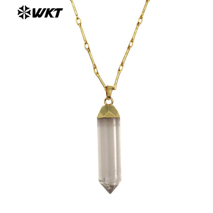 WT-N1490 High Quality Natural Crystal Quartz Point Stone Necklace With Gold Electroplated Classical Style for Jewelry Gift