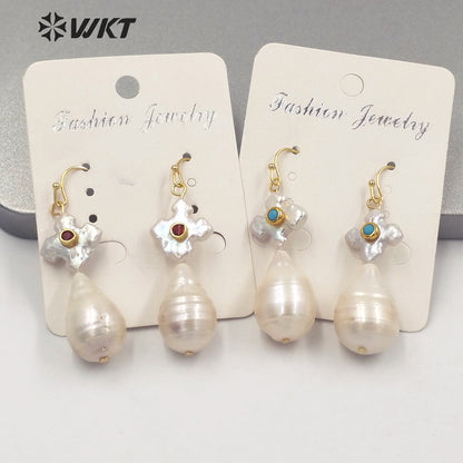 WT-MPE056 Elegant Gorgeous Natural Freshwater Baroque Pearl Drop Earrings Fashion Office Style White Real Pearl Teardrop Earring