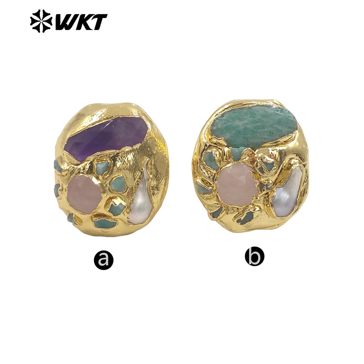 WT-MPR139 Wholesale Gorgeous Trend Style Multi Stones With Natural Pearl Gold Plated Rings For Women Beautiful Jewelry Gift