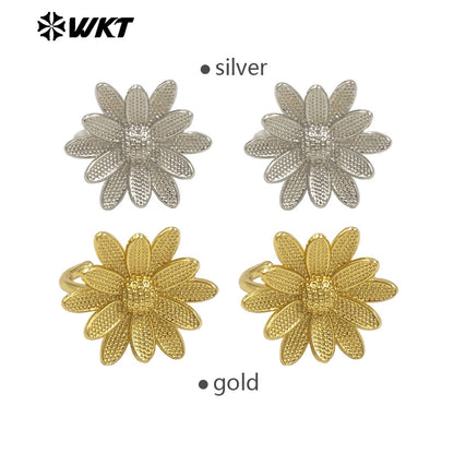 WT-R550 New Product Explosion Holy and Elegant 18K Gold Plated Bodhi Lotus Shape Natural Brass Ring for Women Daily Decoration