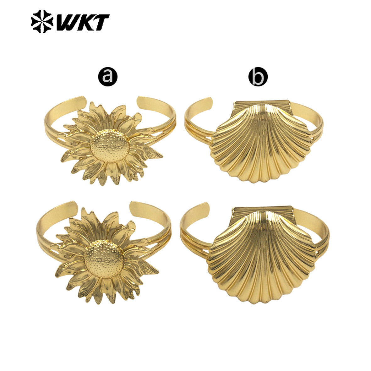 WT-B710 Trendy Lovely Gold Plated Yellow Brass Shell And Flower Shape Metal Bangle For Women Vacation Causal Accessory