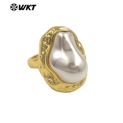 WT-MPR155 Fashion Luxury Gold Electroplated Irregular Artificial Pearl Adjustable Women Ring For Daily Wearing Jewelry