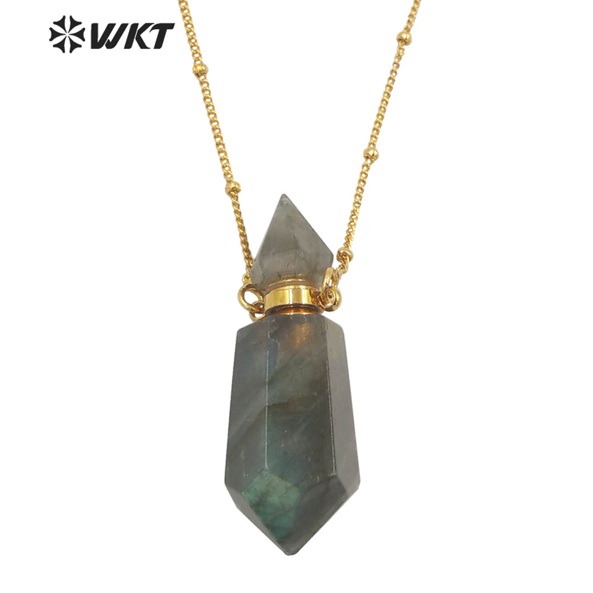 WT-N1355 WKT 2022 Special Natural Stone Labradorite Perfume Bottle Pendant Necklace Noble Style Stone Pendant Women Necklace