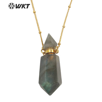 WT-N1355 WKT 2022 Special Natural Stone Labradorite Perfume Bottle Pendant Necklace Noble Style Stone Pendant Women Necklace