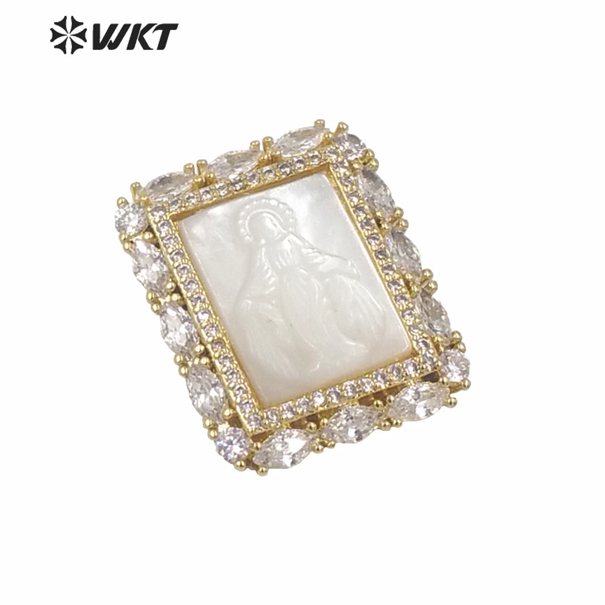 WT-MP145 New Natural MOP Shell Carved Virgin Mary square Pendant Fashion Gold Electroplated Cubic Zircon White Shell Pendants